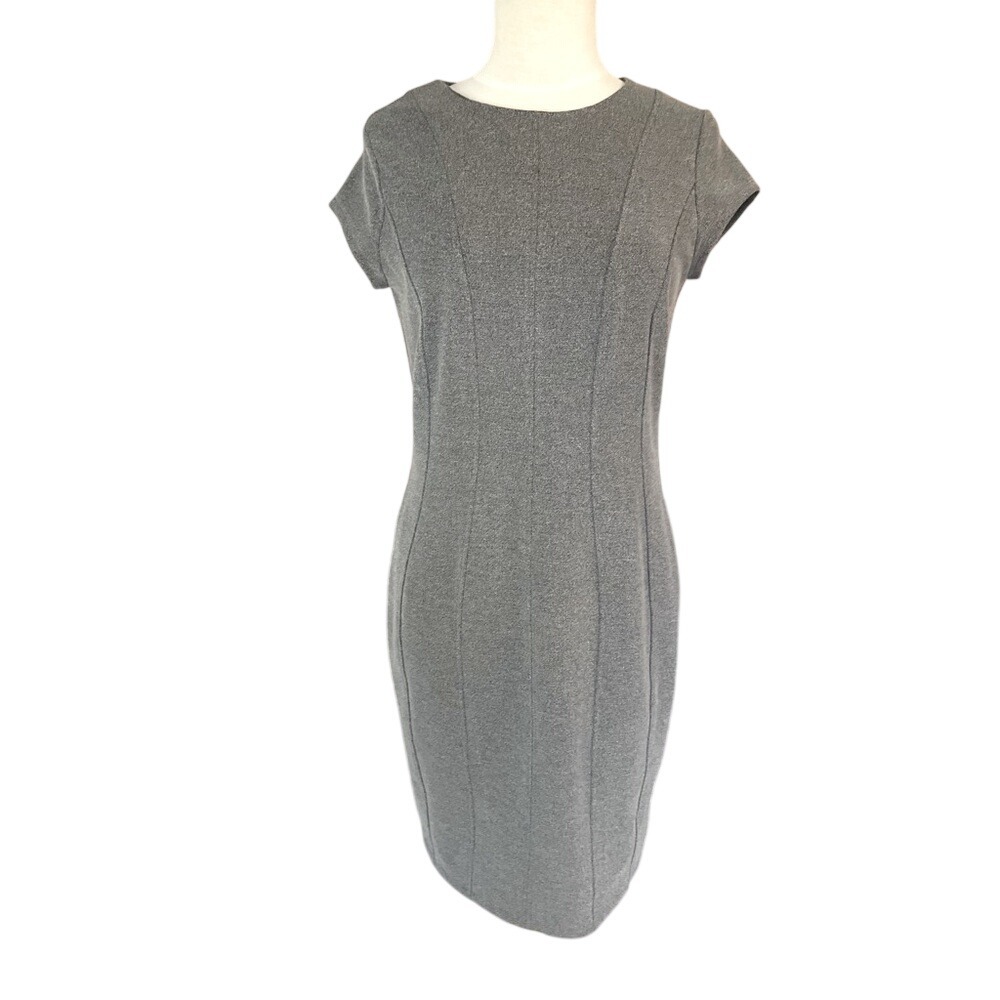 HM Grey Short Sleeve Sheath Dress Exposed Back Zipper Size M